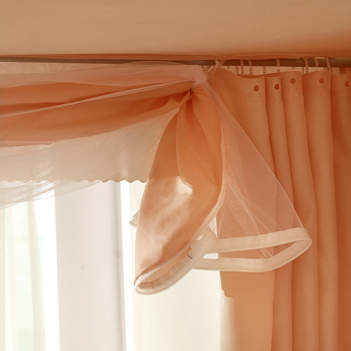 91家纺网 家纺一手货源 找家纺 显高蚊帐 2025新款U型坐床遮光防尘床帘式蚊帐 温馨黄
