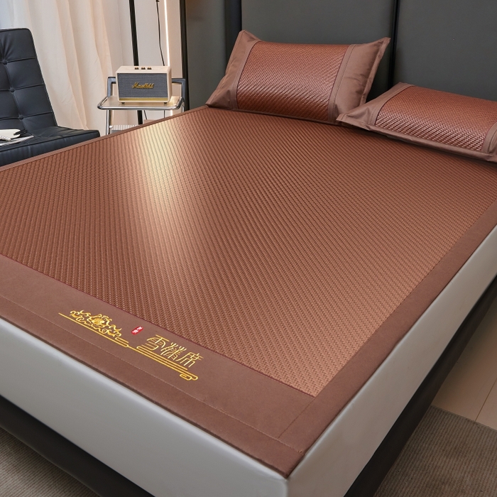 91家纺网 家纺一手货源 找家纺 尚品凤凰 2025新款PE雪藤席三件套 咖色