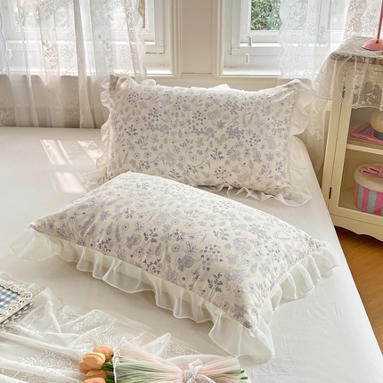 91家纺网 家纺一手货源 找家纺 圣比熊 2025新款针织棉双层纱花边枕头套双人枕套枕芯套宿舍单人枕头内胆套 花边款-镜花水月