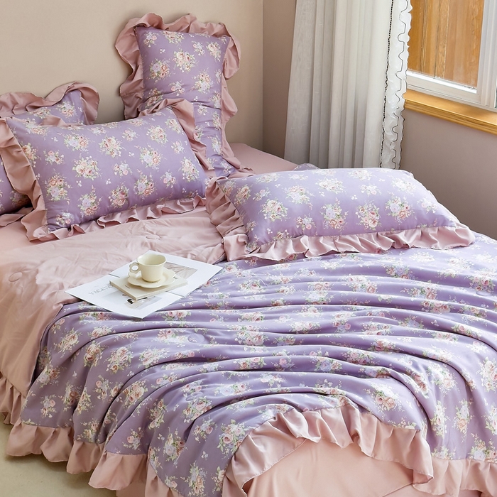 91家纺网 家纺一手货源 找家纺 梦莱斯2025新款针织棉夏被四件套 富贵花