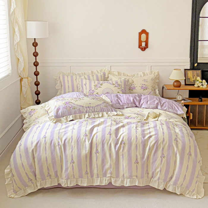 91家纺网 家纺一手货源 找家纺 澳梵家居 2025新款全棉印花韩版花间捕梦四件套 远山花黛