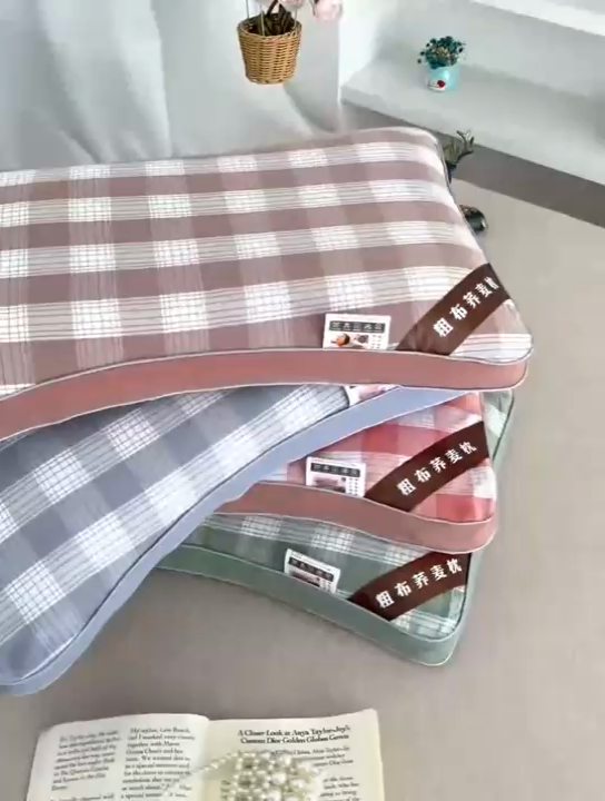 91家纺网 家纺一手货源 找家纺 （总）芯洲 2025新款全棉荞麦枕简约格子韩式护颈老粗布成人枕头枕芯