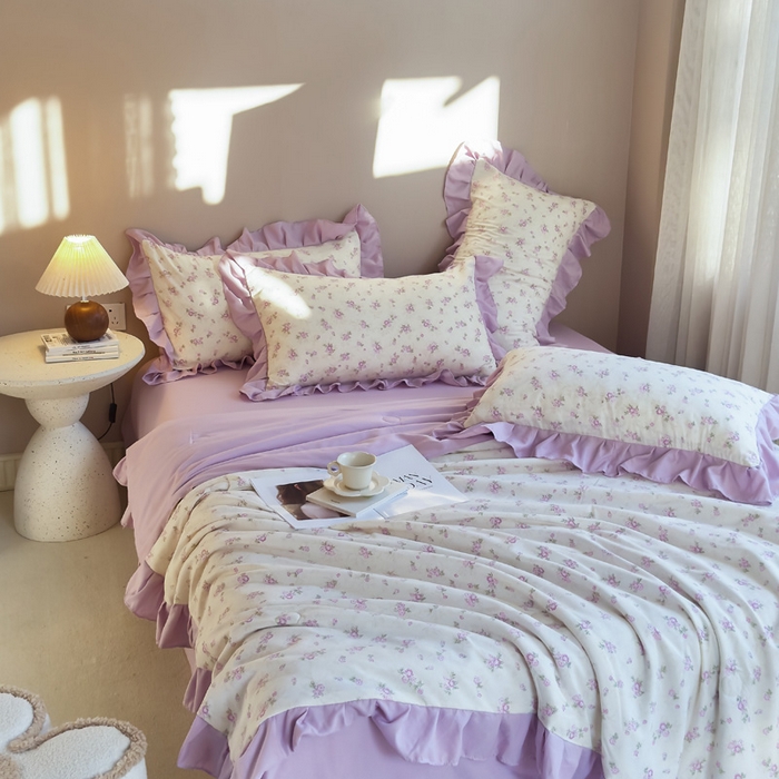 91家纺网 家纺一手货源 找家纺 梦莱斯2025新款针织棉夏被四件套 清幽