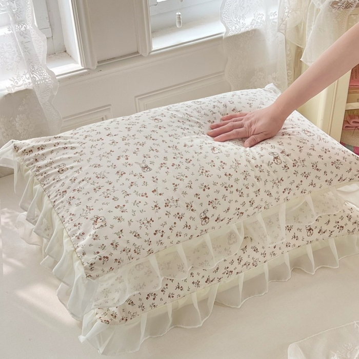 91家纺网 家纺一手货源 找家纺 梦舒羽  2025新款针织棉双层纱花边枕头套双人枕套枕芯套宿舍单人枕头内胆套 花边款-花仙子