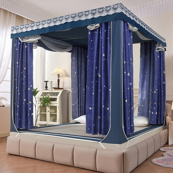 91家纺网 家纺一手货源 找家纺 显高蚊帐 2025新款U型坐床遮光防尘床帘式蚊帐 北斗星