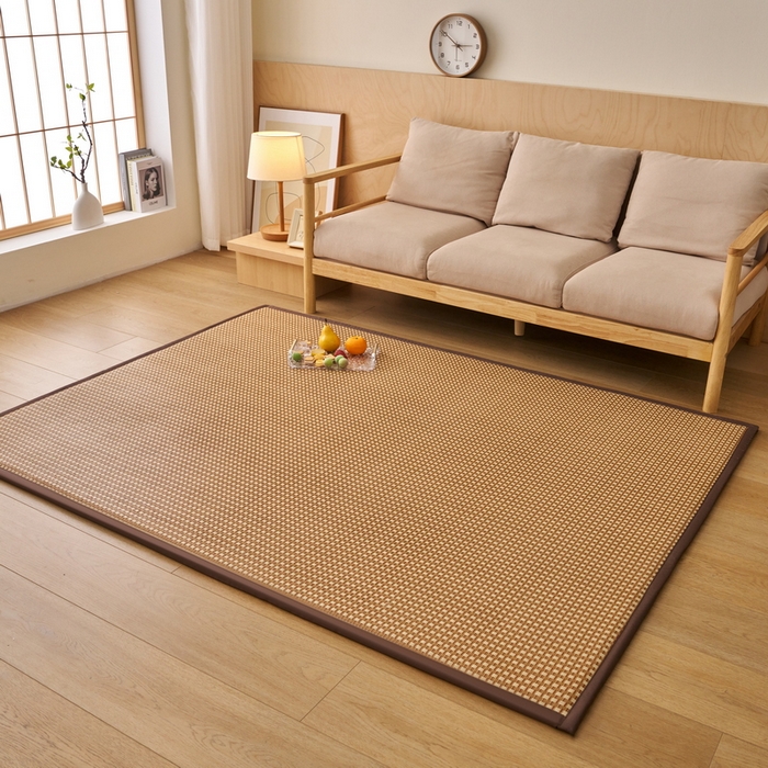 91家纺网 家纺一手货源 找家纺 艺博床垫 2025新款竹藤席地垫 玉米格-咖