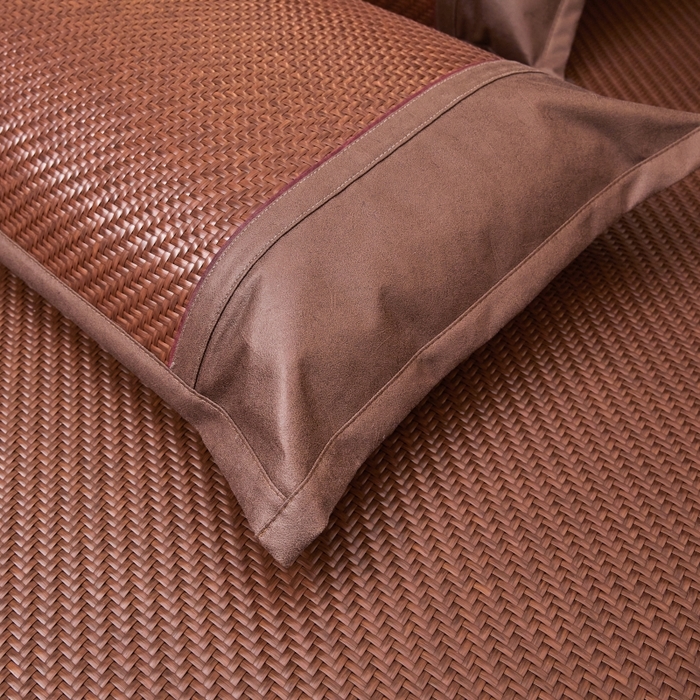 91家纺网 家纺一手货源 找家纺 尚品凤凰 2025新款PE雪藤席三件套 咖色