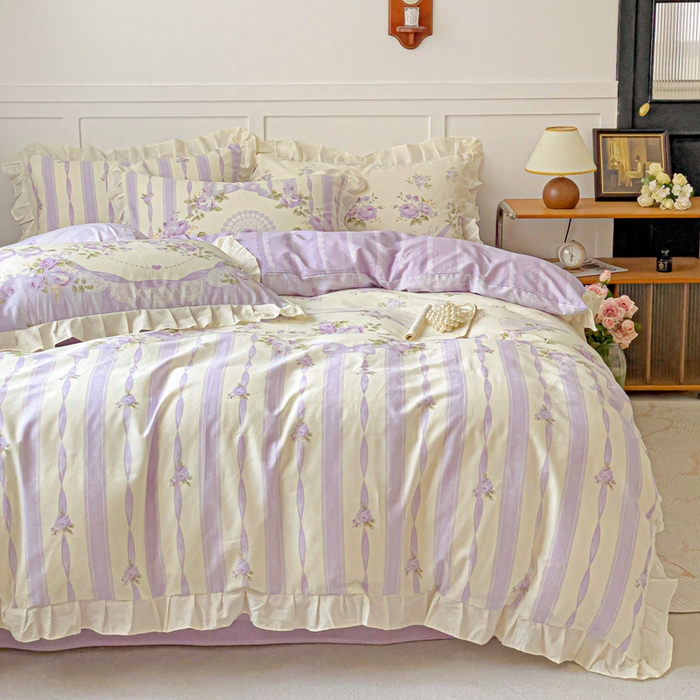 91家纺网 家纺一手货源 找家纺 澳梵家居 2025新款全棉印花韩版花间捕梦四件套 远山花黛