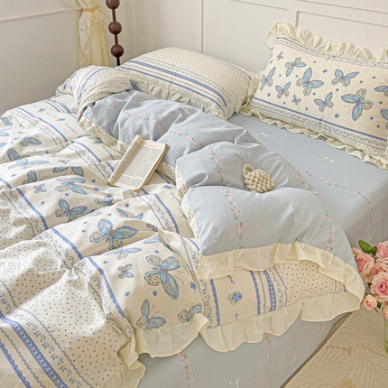 91家纺网 家纺一手货源 找家纺 （总）澳梵家居 2025新款全棉印花韩版花间捕梦四件套