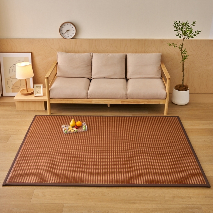 91家纺网 家纺一手货源 找家纺 艺博床垫 2025新款竹藤席地垫 玉米格-棕