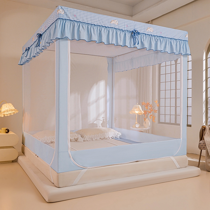 91家纺网 家纺一手货源 找家纺 锦逸家居 2025新款花边防摔坐床蚊帐 旺旺家（带遮光帘）