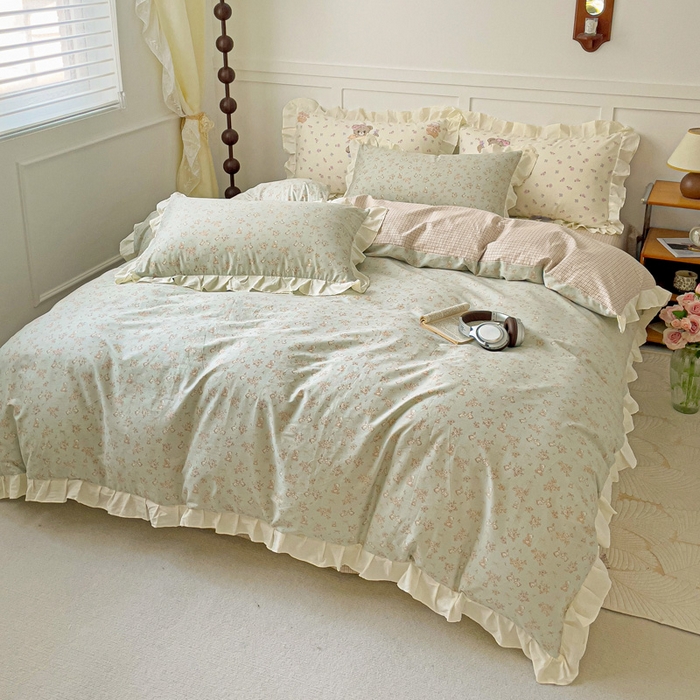 91家纺网 家纺一手货源 找家纺 澳梵家居 2025新款全棉印花韩版花间捕梦四件套 绿野社