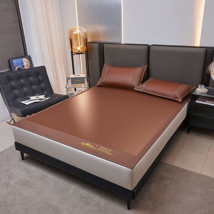 91家纺网 家纺一手货源 找家纺 尚品凤凰 2025新款PE雪藤席三件套 咖色