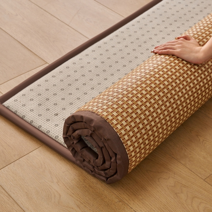 91家纺网 家纺一手货源 找家纺 艺博床垫 2025新款竹藤席地垫 玉米格-咖