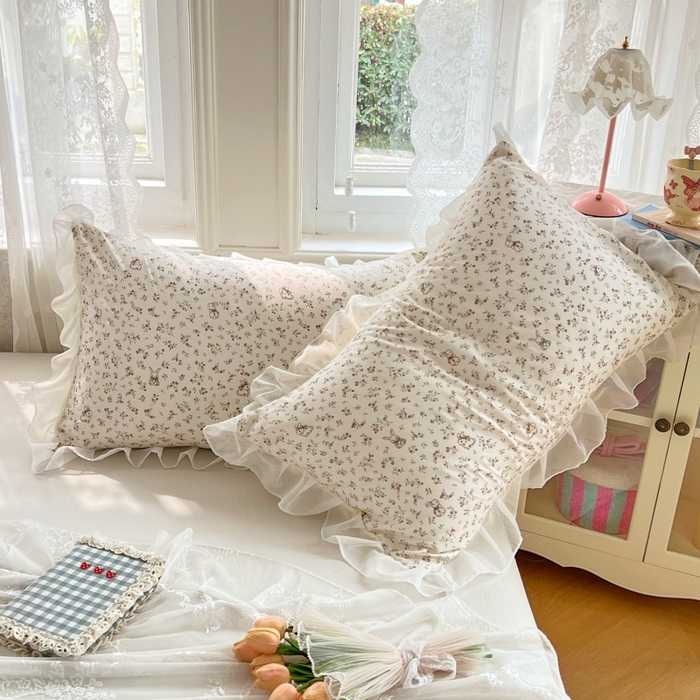 91家纺网 家纺一手货源 找家纺 梦舒羽  2025新款针织棉双层纱花边枕头套双人枕套枕芯套宿舍单人枕头内胆套 花边款-花仙子
