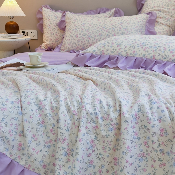 91家纺网 家纺一手货源 找家纺 梦莱斯2025新款针织棉夏被四件套 迭迭香色