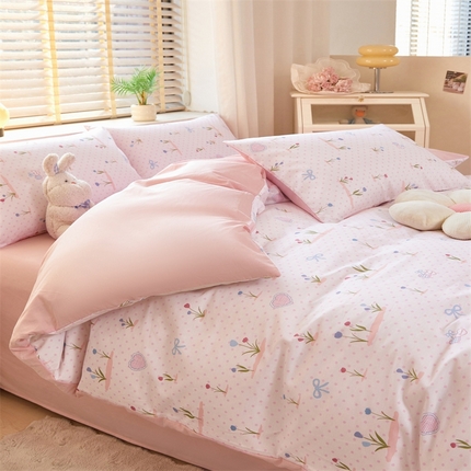 91家纺网 家纺一手货源 找家纺 （总）梦舒羽2025新款全棉小清新印花加厚宿舍床单床裙款四件套