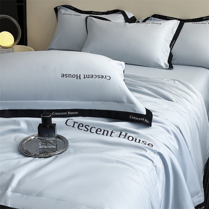 91家纺网 家纺一手货源 找家纺 笙意家纺 2025新款水洗冰丝夏被四件套-卡瑞娜系列 天空蓝