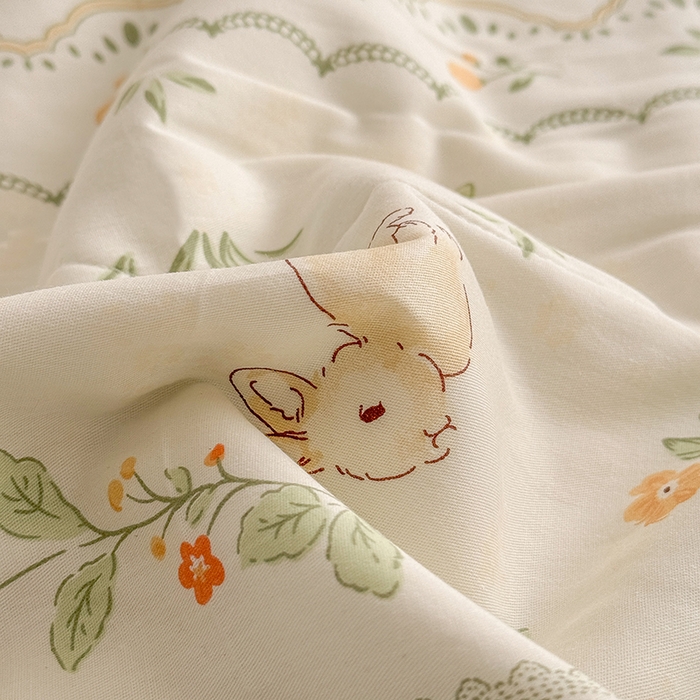 91家纺网 家纺一手货源 找家纺 梦依依 2025新款小清新印花系列里外全棉棉花被夏被四件套 花宠乐章