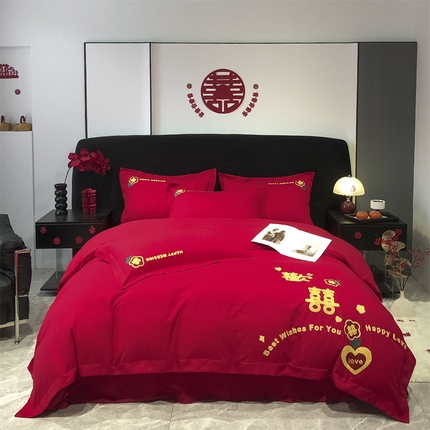 91家纺网 家纺一手货源 找家纺 （总）床绮 2025新款磨毛婚庆毛巾绣四件套