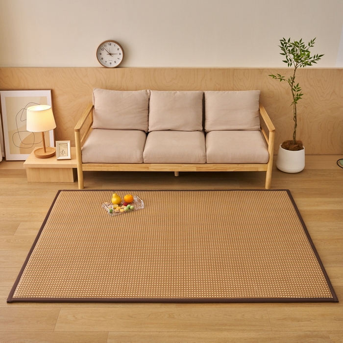 91家纺网 家纺一手货源 找家纺 艺博床垫 2025新款竹藤席地垫 玉米格-咖