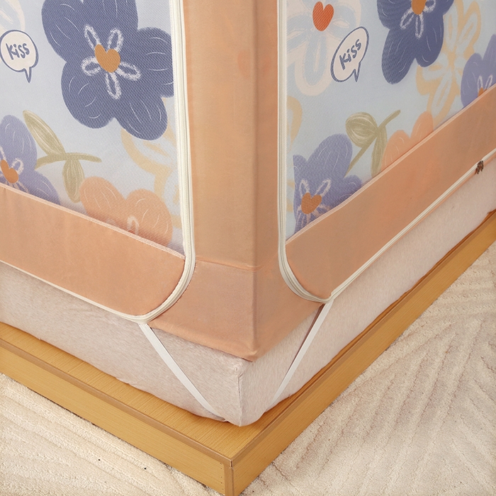 91家纺网 家纺一手货源 找家纺 显高蚊帐 2025新款U型坐床遮光防尘床帘式蚊帐 春暖花开