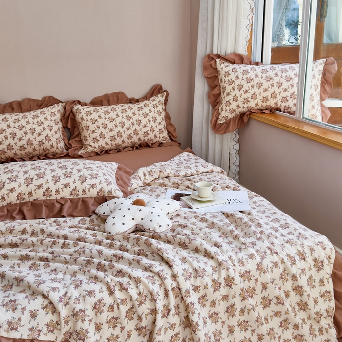 91家纺网 家纺一手货源 找家纺 梦莱斯2025新款针织棉夏被四件套 枫叶小镇