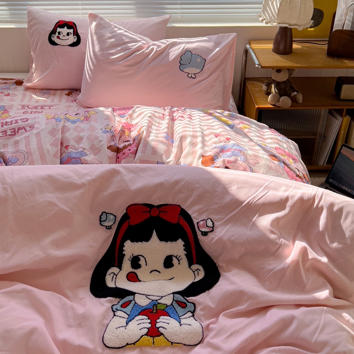 91家纺网 家纺一手货源 找家纺 罗亿家纺 2025新款云朵棉可爱毛巾绣系列四件套 不二家公主