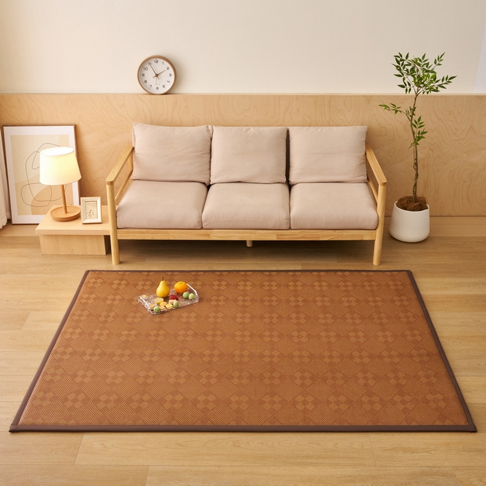 91家纺网 家纺一手货源 找家纺 艺博床垫 2025新款竹藤席地垫 九宫格-棕