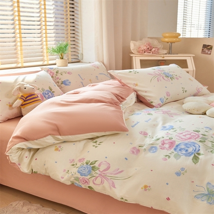 梦舒羽2025新款全棉小清新印花加厚宿舍床单床裙款四件套 陌上花开-全棉