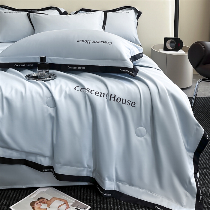 91家纺网 家纺一手货源 找家纺 笙意家纺 2025新款水洗冰丝夏被四件套-卡瑞娜系列 天空蓝