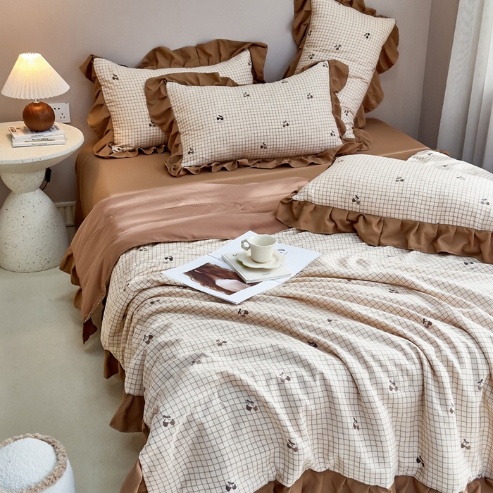 91家纺网 家纺一手货源 找家纺 梦莱斯2025新款针织棉夏被四件套 荔枝棋盘