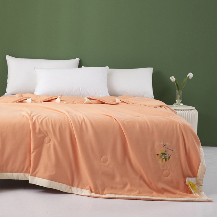 91家纺网 家纺一手货源 找家纺 帕芬鸟 2025新款亲肤磨毛夏被 橙色