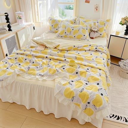 家贝爱 2025新款泡泡纱水洗棉花边床单/床裙款夏被四件套夏凉被 芒芒夏日