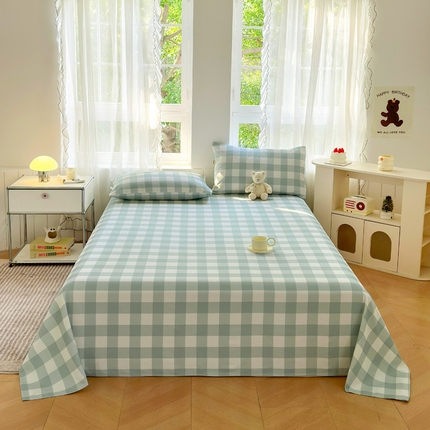 莱登卡奴 新款A类100%全棉老粗布单品系列-床单 闲暇时光绿