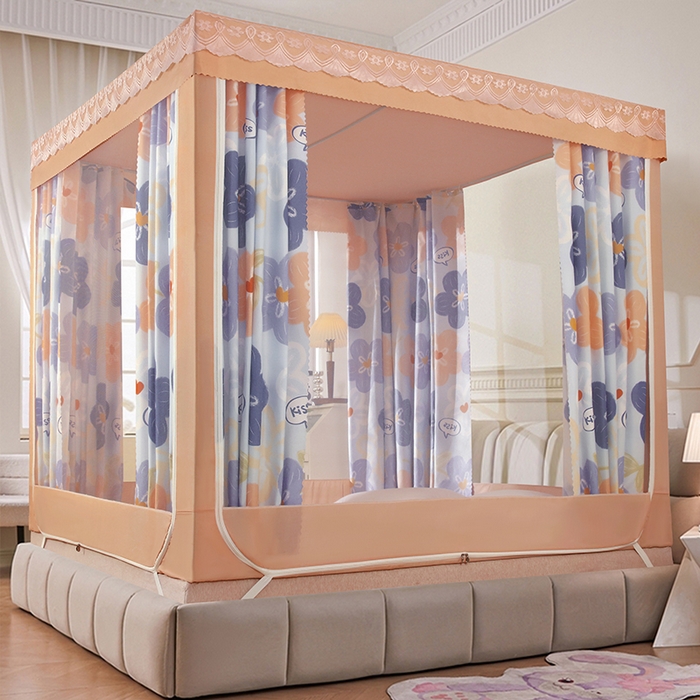 91家纺网 家纺一手货源 找家纺 显高蚊帐 2025新款U型坐床遮光防尘床帘式蚊帐 春暖花开