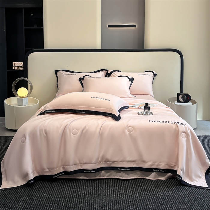 91家纺网 家纺一手货源 找家纺 笙意家纺 2025新款水洗冰丝夏被四件套-卡瑞娜系列 奶油粉