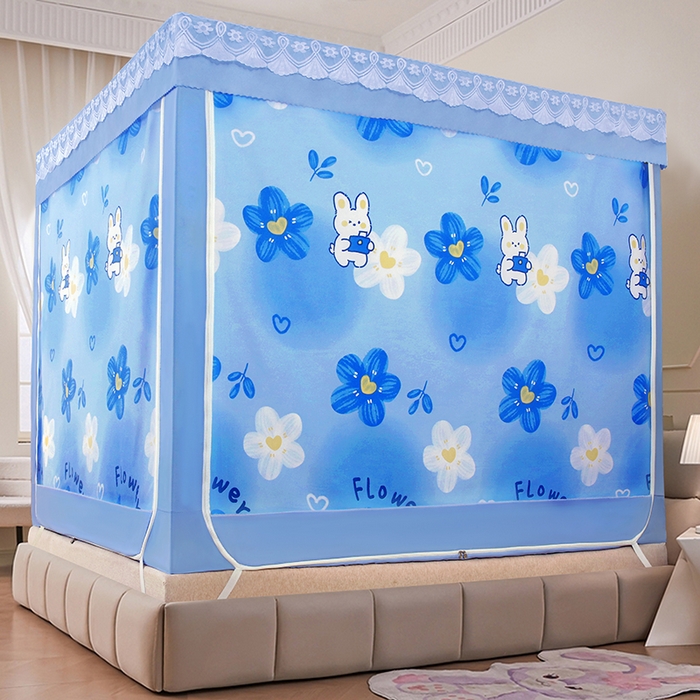 91家纺网 家纺一手货源 找家纺 显高蚊帐 2025新款U型坐床遮光防尘床帘式蚊帐 萌萌兔