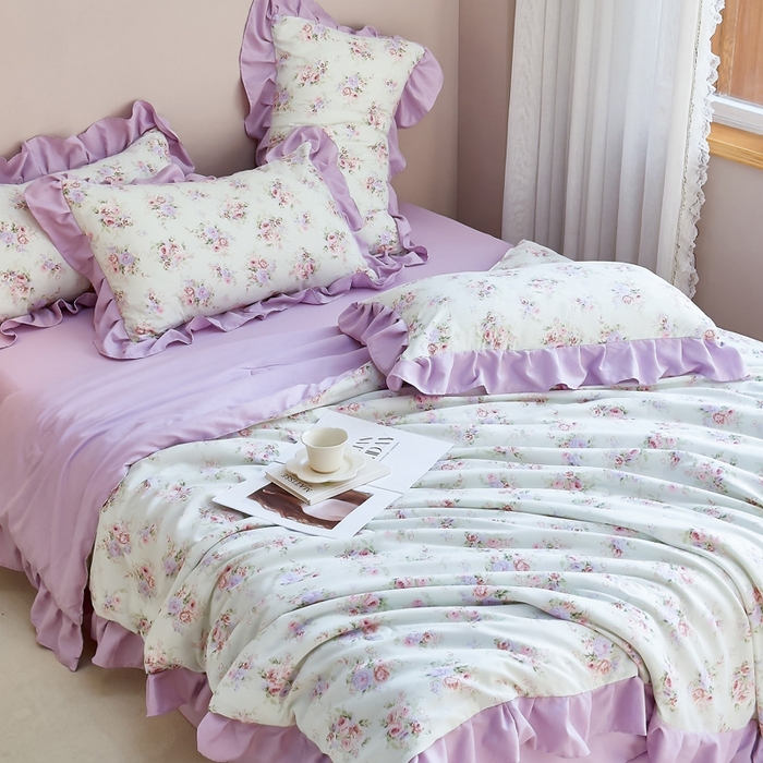 91家纺网 家纺一手货源 找家纺 梦莱斯2025新款针织棉夏被四件套 紫色迷迷