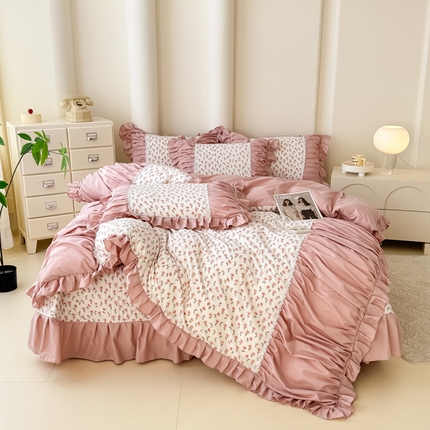 91家纺网 家纺一手货源 找家纺 （总）鹿辉家居2025新款双层纱韩版床盖四件套