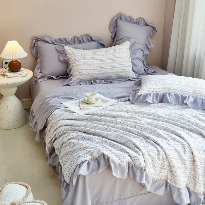 91家纺网 家纺一手货源 找家纺 梦莱斯2025新款针织棉夏被四件套 金色阳光