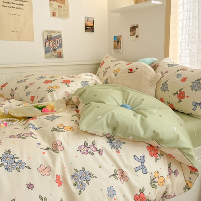 91家纺网 家纺一手货源 找家纺 寻米 2025新款13070全棉纯棉印花单被套 花园蝴蝶结