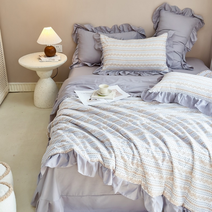 91家纺网 家纺一手货源 找家纺 梦莱斯2025新款针织棉夏被四件套 金色阳光