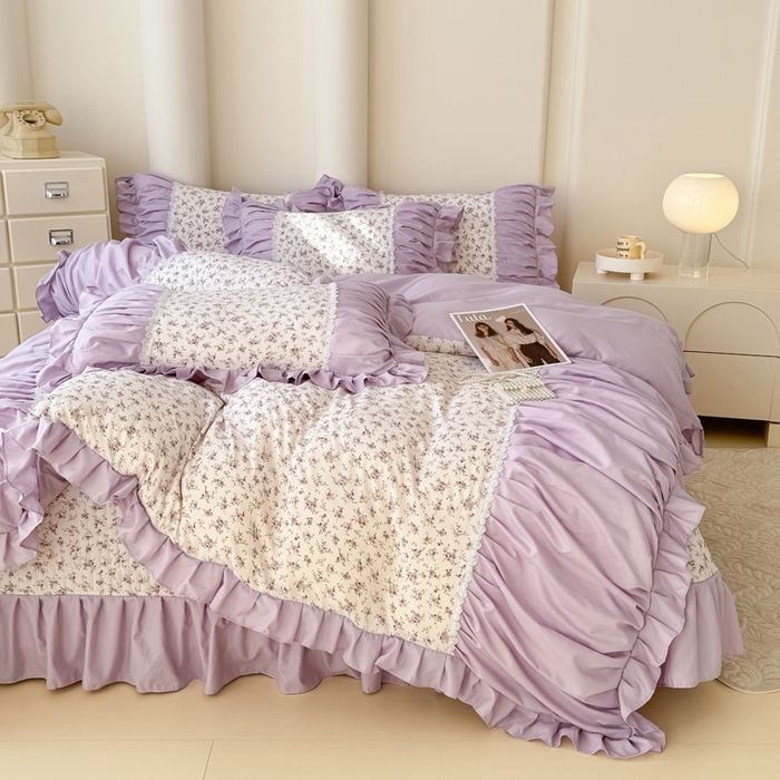 91家纺网 家纺一手货源 找家纺 （总）鹿辉家居2025新款双层纱韩版床盖四件套