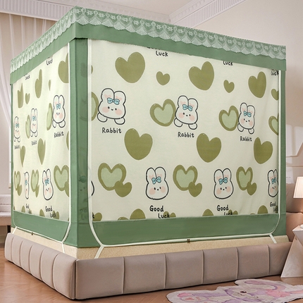 91家纺网 家纺一手货源 找家纺 显高蚊帐 2025新款U型坐床遮光防尘床帘式蚊帐 草莓熊