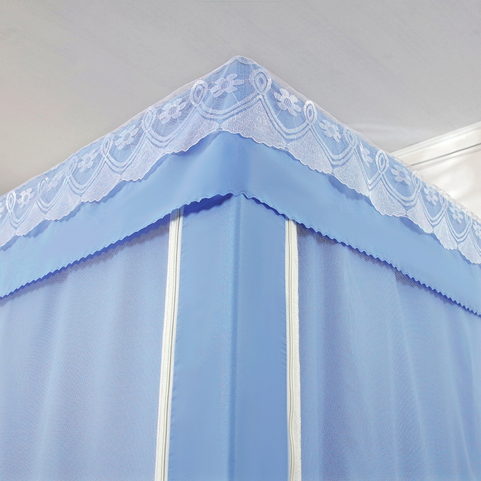 91家纺网 家纺一手货源 找家纺 显高蚊帐 2025新款U型坐床遮光防尘床帘式蚊帐 时尚蓝