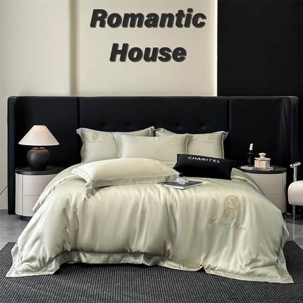 91家纺网 家纺一手货源 找家纺 （总）床绮 2025新款水洗真丝刺绣四件套-以爱之名-风格一