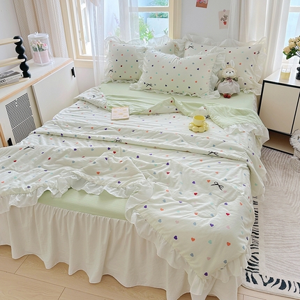 91家纺网 家纺一手货源 找家纺 （总）家贝爱 2025新款泡泡纱水洗棉花边床单/床裙款夏被四件套夏凉被