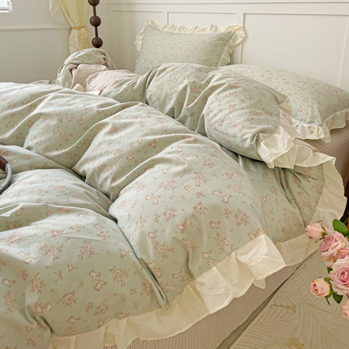 91家纺网 家纺一手货源 找家纺 澳梵家居 2025新款全棉印花韩版花间捕梦四件套 绿野社