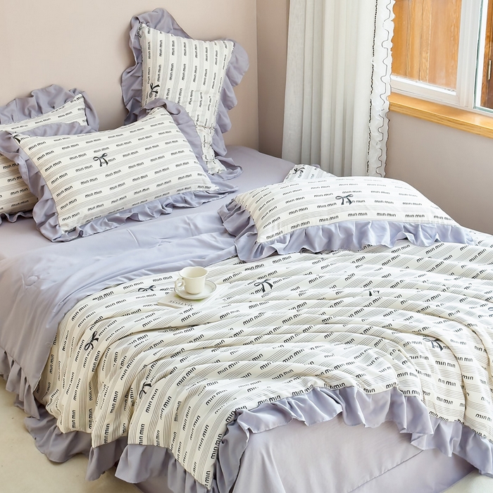 91家纺网 家纺一手货源 找家纺 梦莱斯2025新款针织棉夏被四件套 蝴蝶淑女